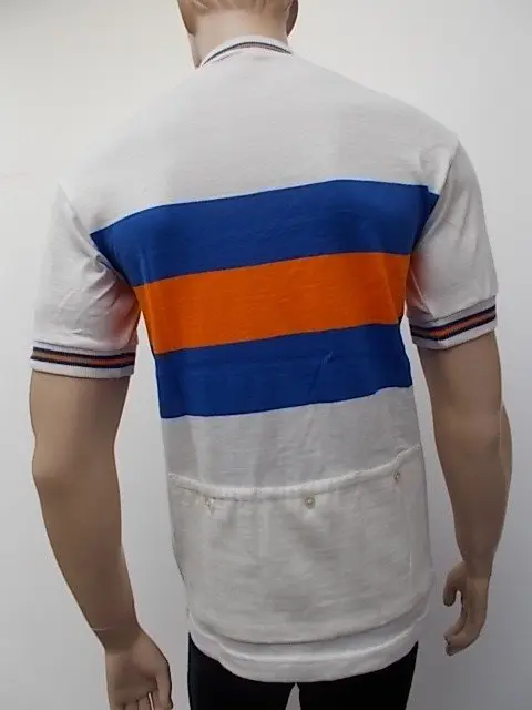 MAGLIA LANA ANNI 70' BIANCA FASCIA AZZURRA E ARANCIO - immagine 2