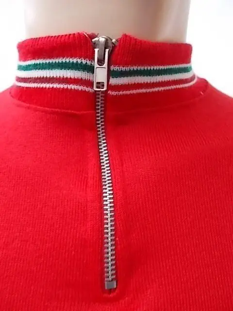 MAGLIA LANA ANNI 70' ROSSO FASCIA BLU CON RIFINITURE TRICOLORI - immagine 3