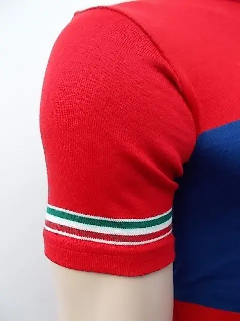 MAGLIA LANA ANNI 70' ROSSO FASCIA BLU CON RIFINITURE TRICOLORI - immagine 4