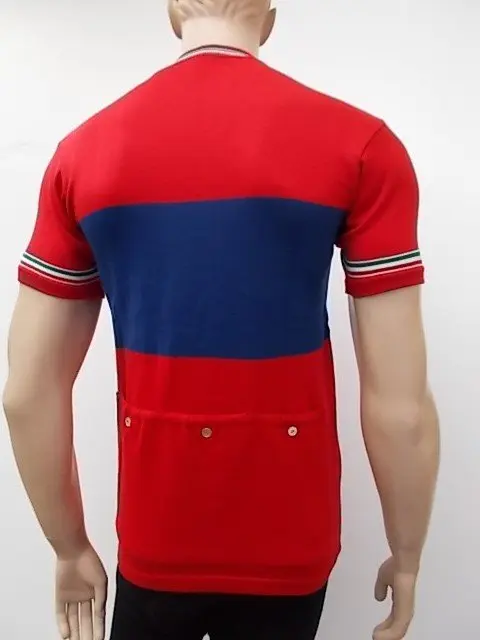 MAGLIA LANA ANNI 70' ROSSO FASCIA BLU CON RIFINITURE TRICOLORI - immagine 2