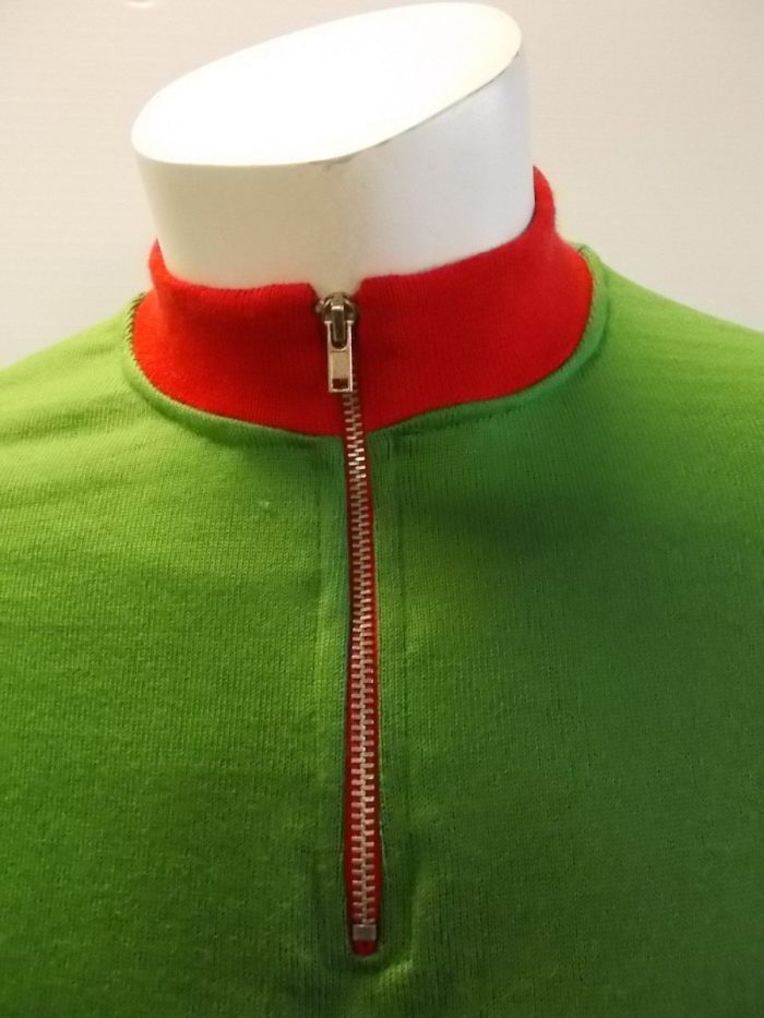 MAGLIA LANA ANNI 60' VERDE COLLO E POLSINI ROSSI - immagine 2