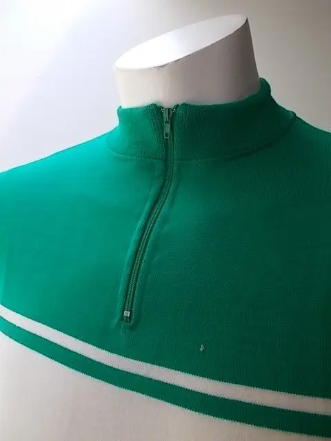 MAGLIA LANA ANNI 70' VERDE FASCIA BIANCA E DOPPIO RIGO BIANCO - immagine 2