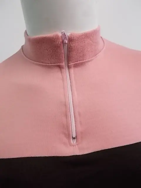 MAGLIA LANA ANNI 70' ROSA FASCIA E RIGO MANICHE MARRONE - immagine 2
