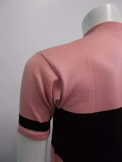 MAGLIA LANA ANNI 70' ROSA FASCIA E RIGO MANICHE MARRONE - immagine 4