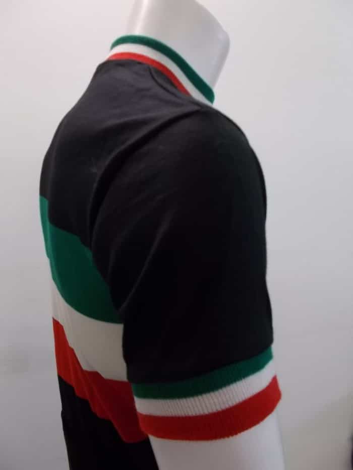 MAGLIA LANA ANNI 70' NERA FASCIA, COLLO E POLSINI TRICOLORI - immagine 4
