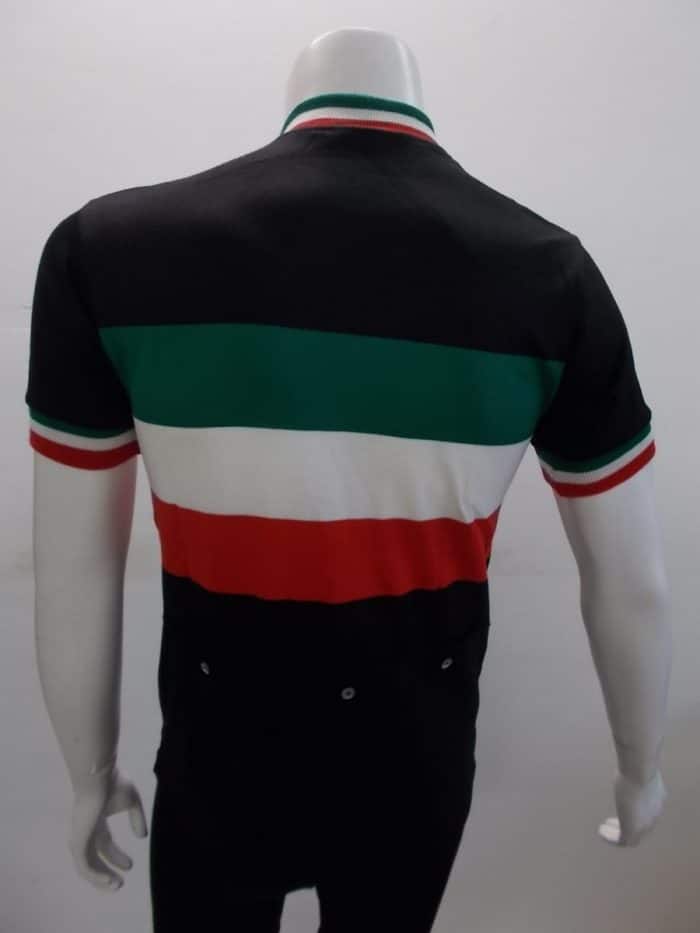 MAGLIA LANA ANNI 70' NERA FASCIA, COLLO E POLSINI TRICOLORI - immagine 3