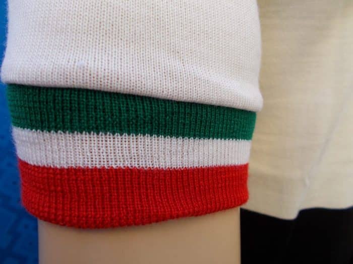 MAGLIA LANA ANNI 70' NERA FASCIA E MANICHE BIANCHE  COLLO E POLSINI TRICOLORI - immagine 7