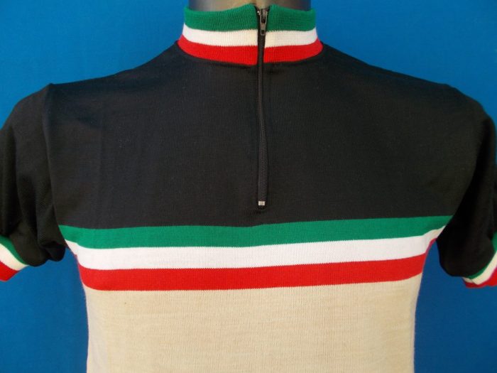 MAGLIA LANA ANNI 70' NERO FASCIA BEIGE CON RIFINITURE TRICOLORE - immagine 2
