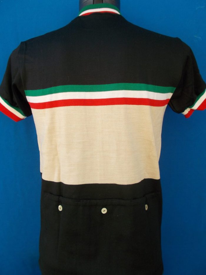 MAGLIA LANA ANNI 70' NERO FASCIA BEIGE CON RIFINITURE TRICOLORE - immagine 10
