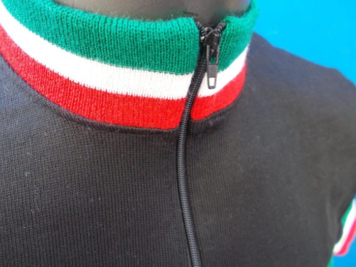 MAGLIA LANA ANNI 70' NERO FASCIA BEIGE CON RIFINITURE TRICOLORE - immagine 7
