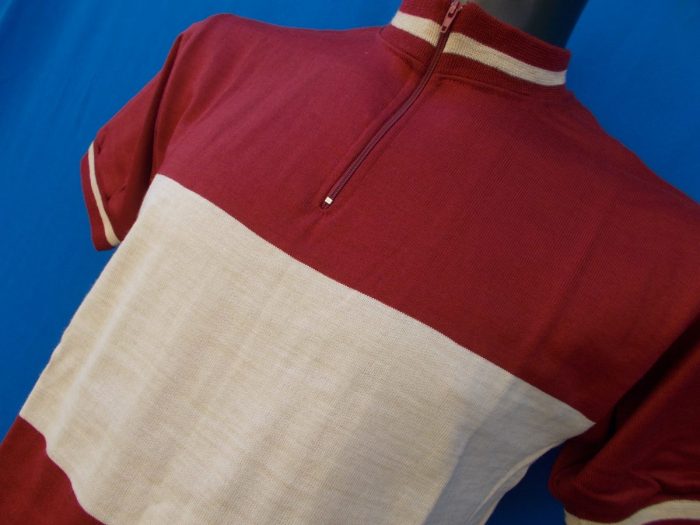 MAGLIA LANA ANNI 70' AMARANTO FASCIA E RIGO COLLO CREMA - immagine 3