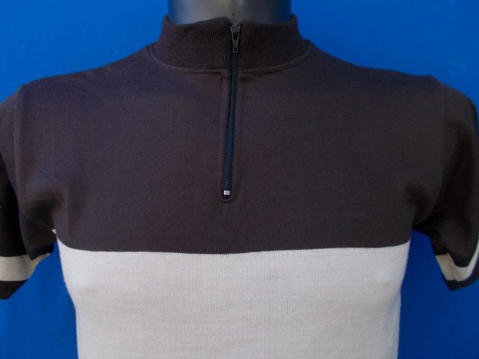 MAGLIA LANA ANNI 70 MARRONE FASCIA E RIFINITURE CREMA - immagine 2