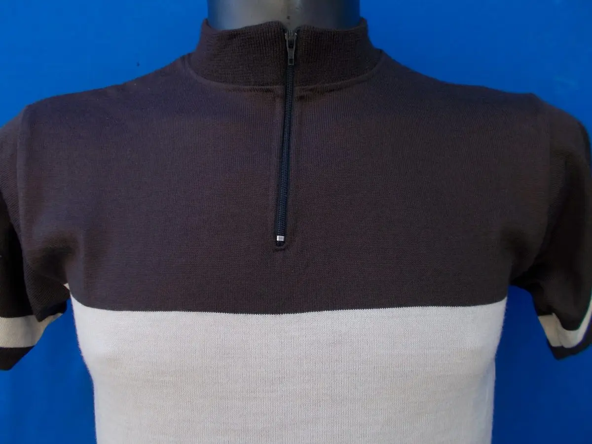 MAGLIA LANA ANNI 70 MARRONE FASCIA E RIFINITURE CREMA - immagine 2