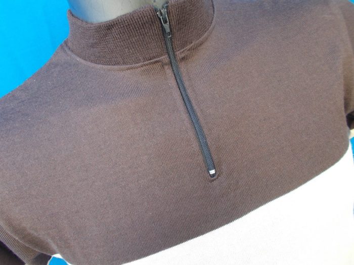 MAGLIA LANA ANNI 70 MARRONE FASCIA E RIFINITURE CREMA - immagine 5