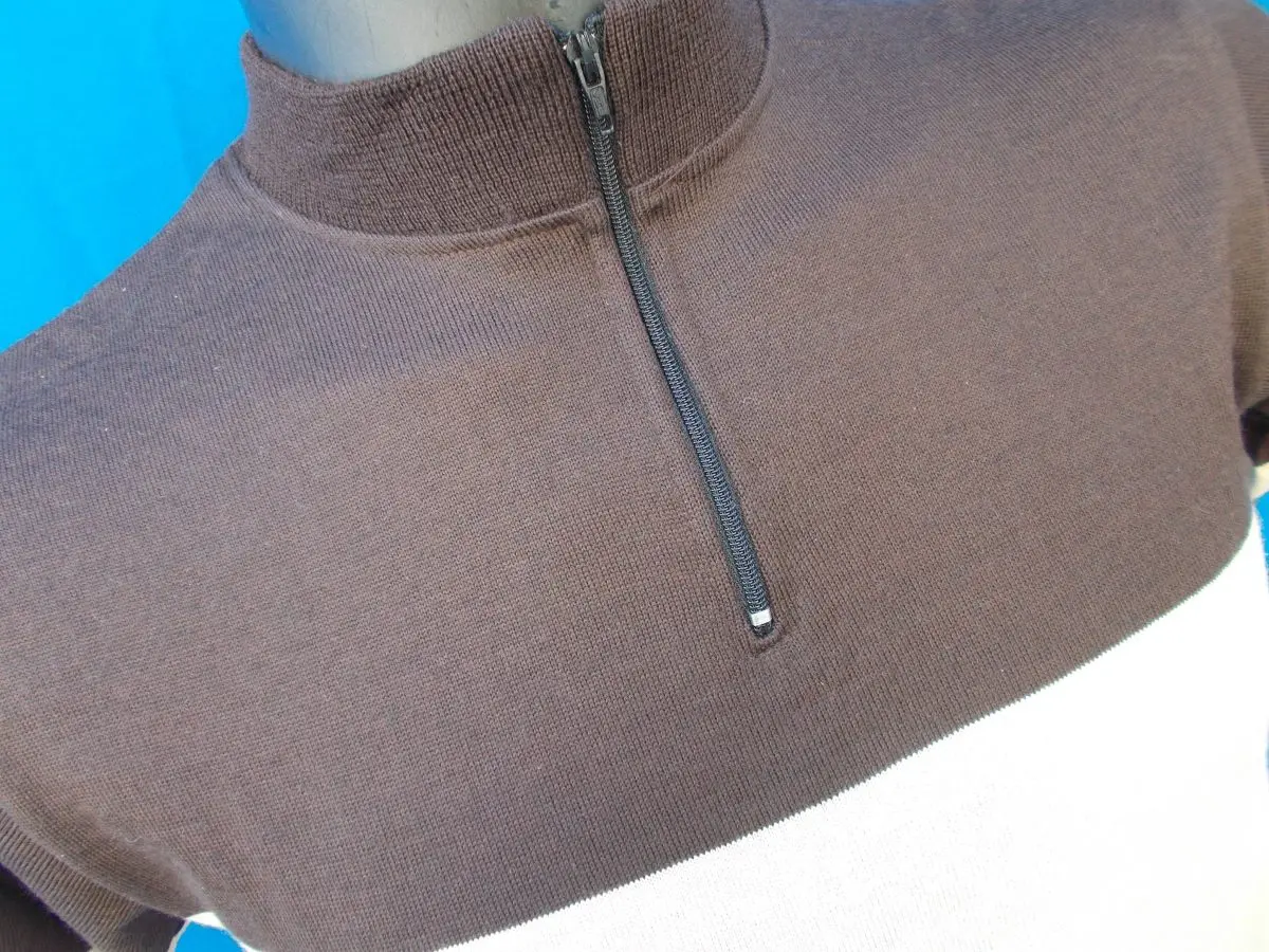 MAGLIA LANA ANNI 70 MARRONE FASCIA E RIFINITURE CREMA - immagine 5