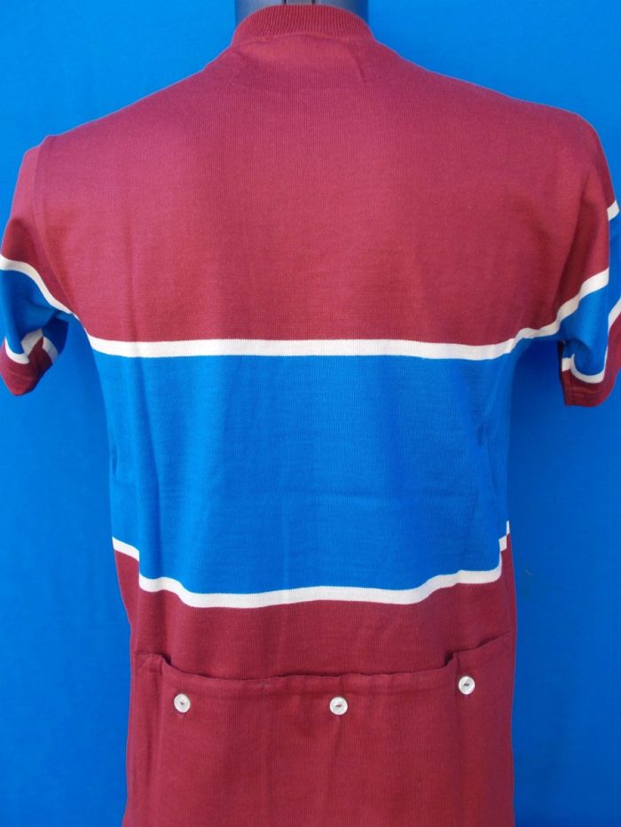 MAGLIA LANA ANNI 70' AMARANTO FASCIA AZZURRA E RIFINITURA PICCOLA CREMA - immagine 7