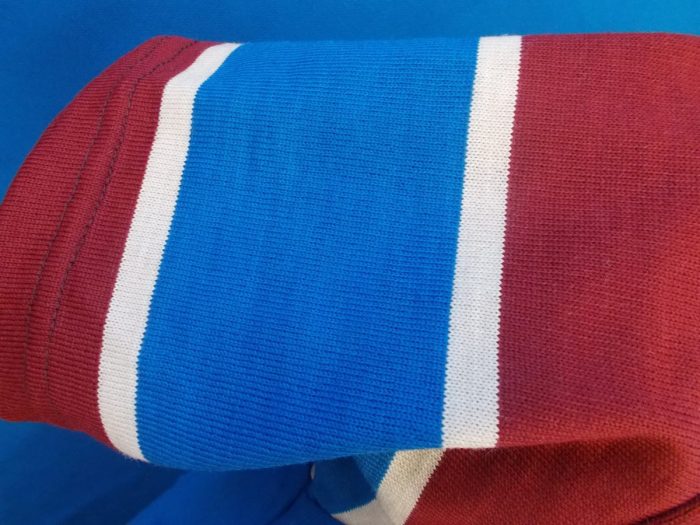 MAGLIA LANA ANNI 70' AMARANTO FASCIA AZZURRA E RIFINITURA PICCOLA CREMA - immagine 6