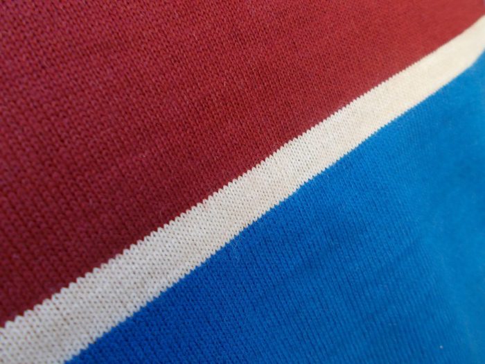 MAGLIA LANA ANNI 70' AMARANTO FASCIA AZZURRA E RIFINITURA PICCOLA CREMA - immagine 5