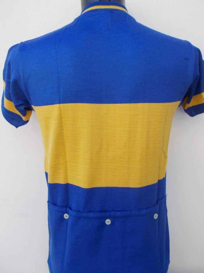 MAGLIA LANA ANNI 70' AZZURRO FASCIA E RIFINITURE GIALLO ANTICO - immagine 7