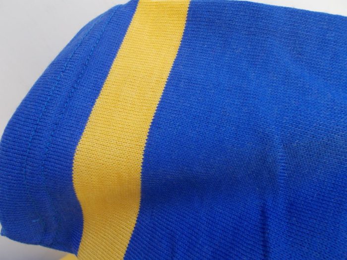 MAGLIA LANA ANNI 70' AZZURRO FASCIA E RIFINITURE GIALLO ANTICO - immagine 5