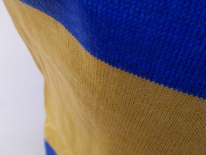 MAGLIA LANA ANNI 70' AZZURRO FASCIA E RIFINITURE GIALLO ANTICO - immagine 3