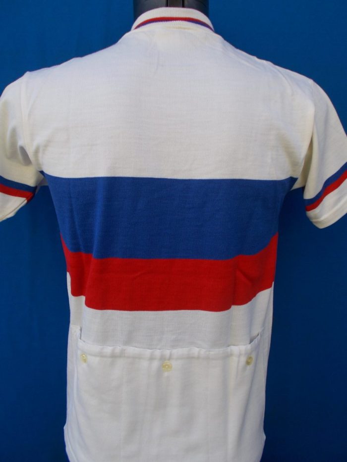 MAGLIA LANA ANNI 70' BIANCA FASCIA E RIFINITURE AZZURRO E ROSSO - immagine 7