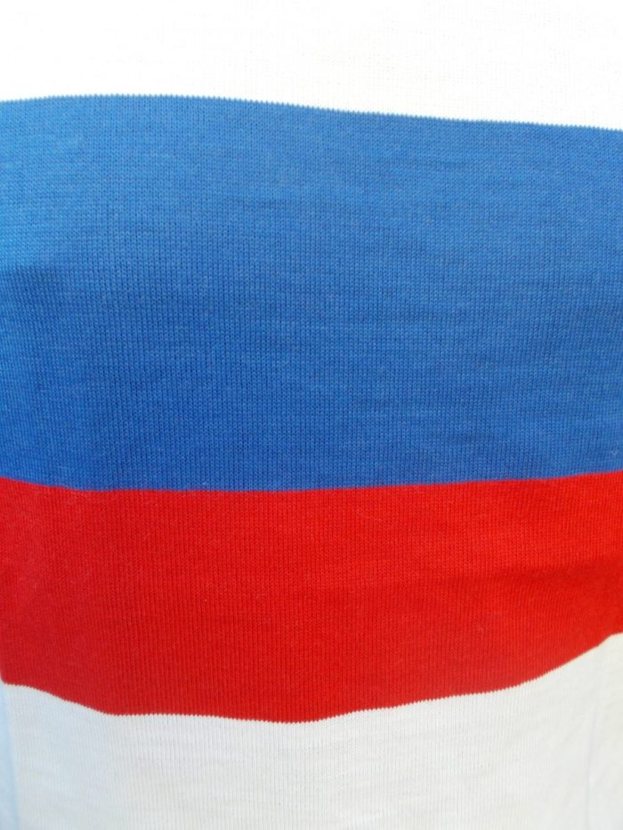 MAGLIA LANA ANNI 70' BIANCA FASCIA E RIFINITURE AZZURRO E ROSSO - immagine 3