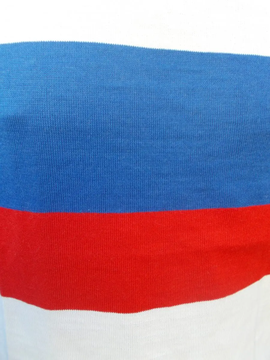 MAGLIA LANA ANNI 70' BIANCA FASCIA E RIFINITURE AZZURRO E ROSSO - immagine 3