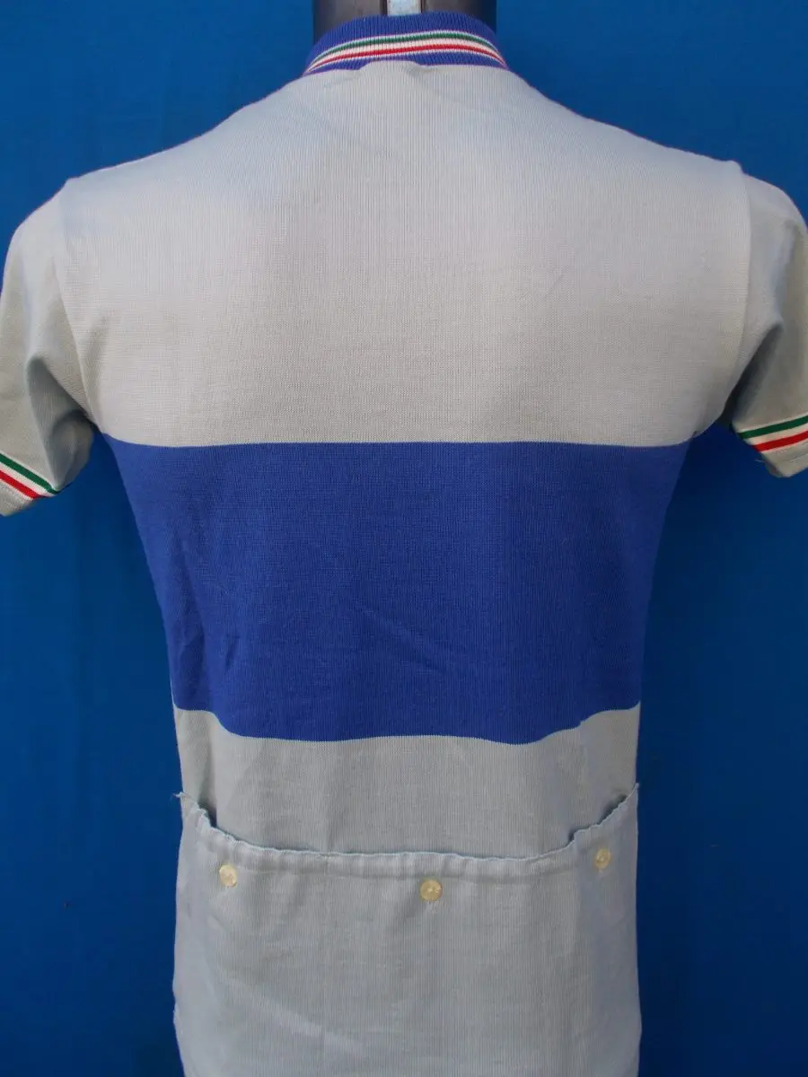 MAGLIA LANA ANNI 70' GRIGIO FASCIA AZZURRA CON RIFINITURE TRICOLORI - immagine 5