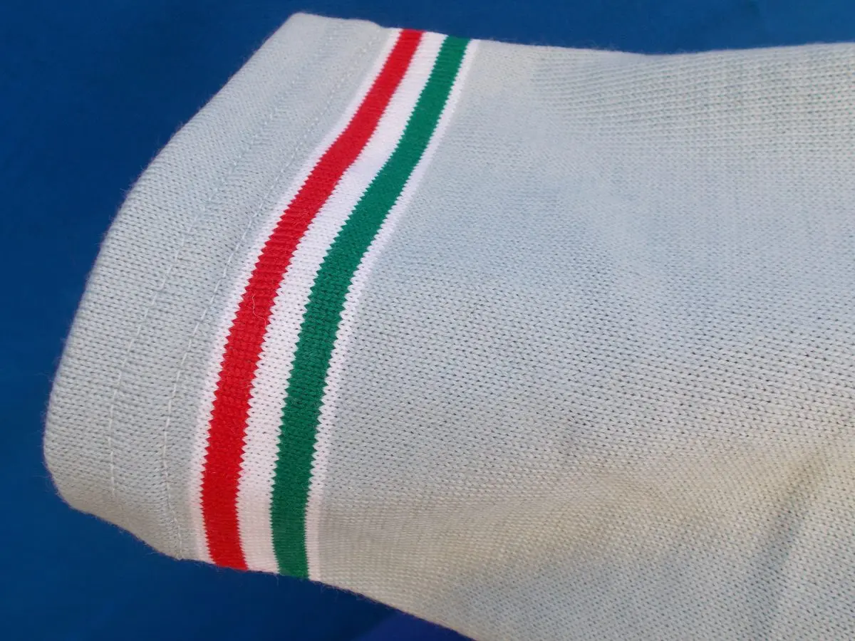 MAGLIA LANA ANNI 70' GRIGIO FASCIA AZZURRA CON RIFINITURE TRICOLORI - immagine 4
