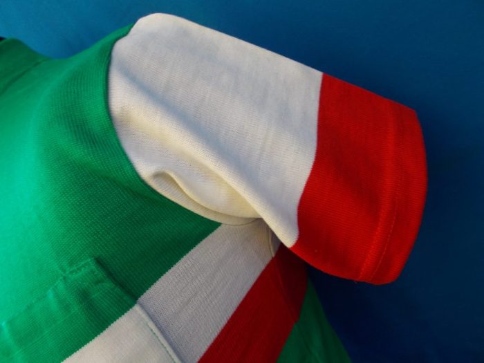 MAGLIA LANA ANNI '60 VERDE, TASCA E MANICHE RIGO ROSSO E BIANCO - immagine 6