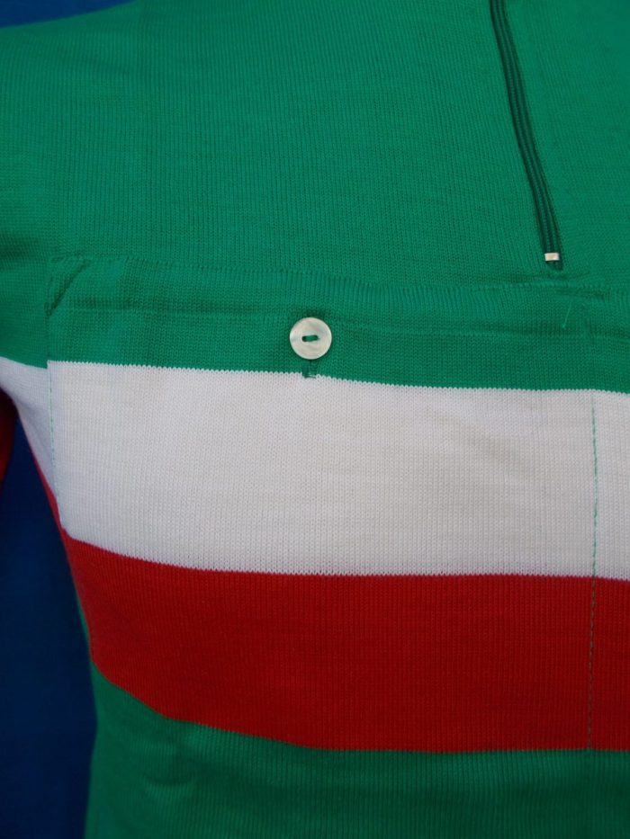 MAGLIA LANA ANNI '60 VERDE, TASCA E MANICHE RIGO ROSSO E BIANCO - immagine 4