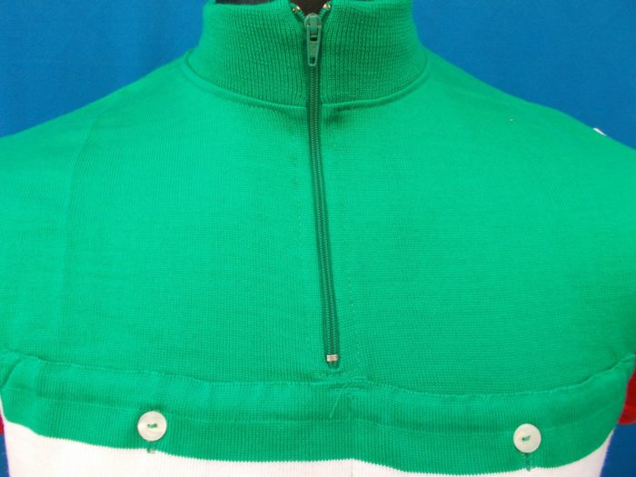 MAGLIA LANA ANNI '60 VERDE, TASCA E MANICHE RIGO ROSSO E BIANCO - immagine 3