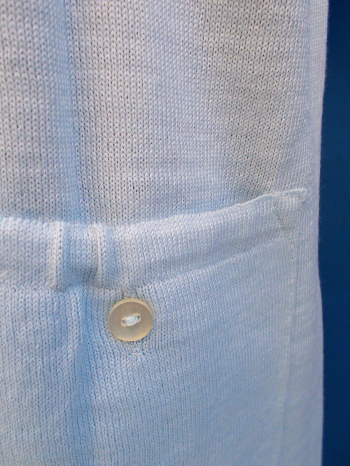MAGLIA LANA ANNI 70' CELESTE FASCIA BIANCA CON RIGA COLLO BIANCA E RIGO ALTO MANICA - immagine 8