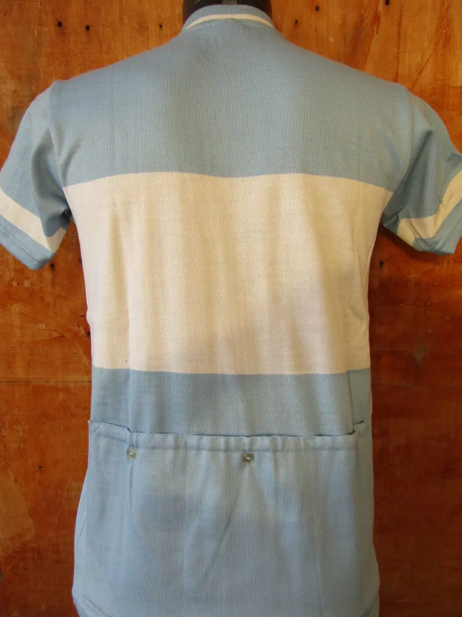 MAGLIA LANA ANNI 70' CELESTE FASCIA BIANCA CON RIGA COLLO BIANCA E RIGO BASSO MANICA - immagine 6