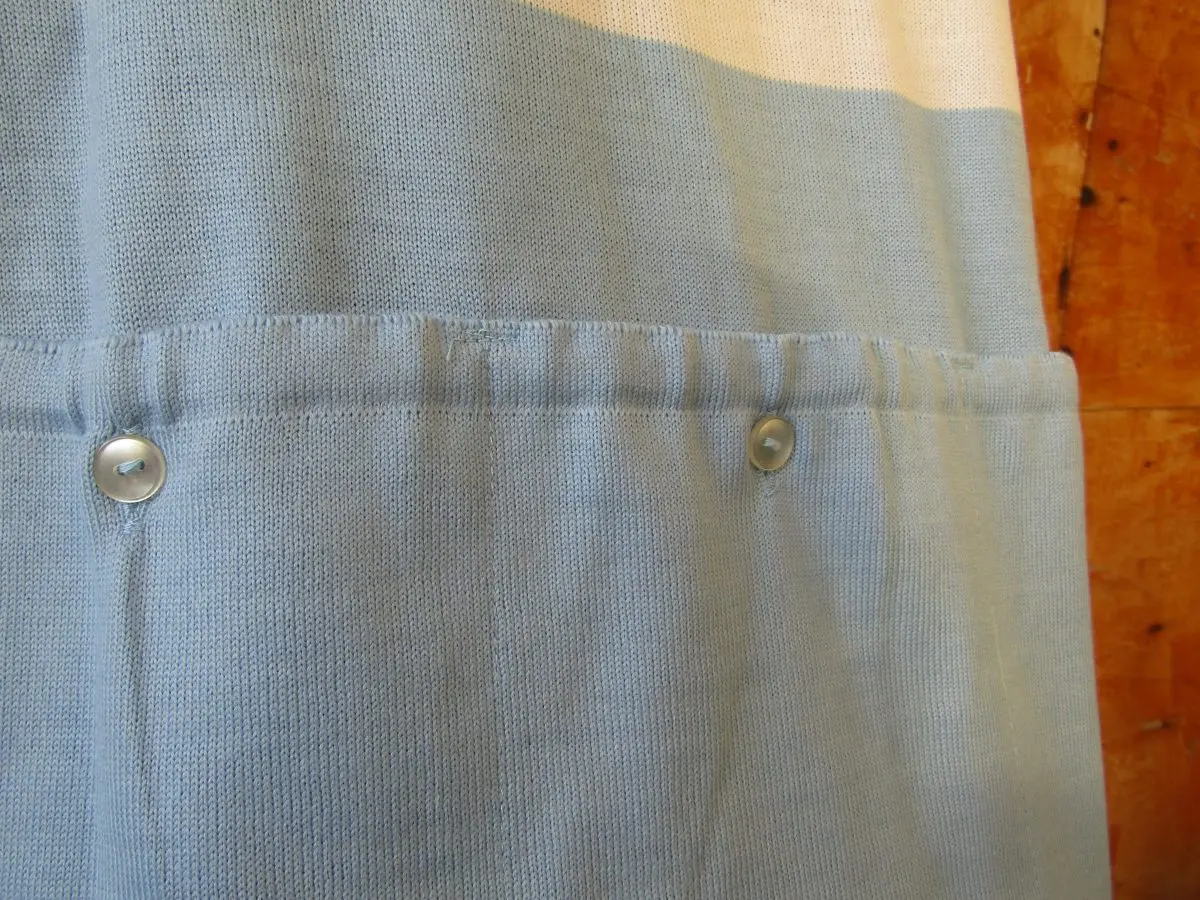 MAGLIA LANA ANNI 70' CELESTE FASCIA BIANCA CON RIGA COLLO BIANCA E RIGO BASSO MANICA - immagine 9