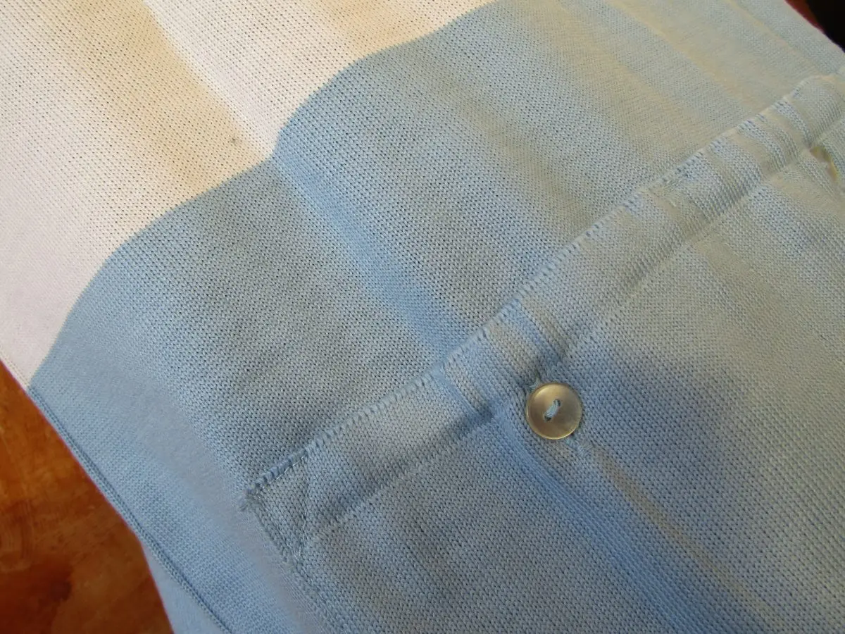 MAGLIA LANA ANNI 70' CELESTE FASCIA BIANCA CON RIGA COLLO BIANCA E RIGO BASSO MANICA - immagine 10