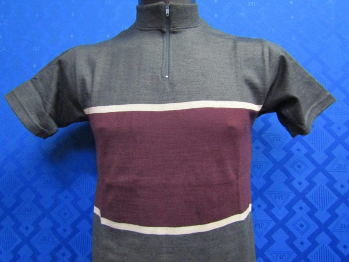 MAGLIA LANA ANNI 70' GRIGIO SCURO FASCIA BORDEAUX E RIGA PICCOLA CREMA - immagine 2