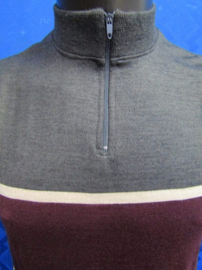 MAGLIA LANA ANNI 70' GRIGIO SCURO FASCIA BORDEAUX E RIGA PICCOLA CREMA - immagine 3