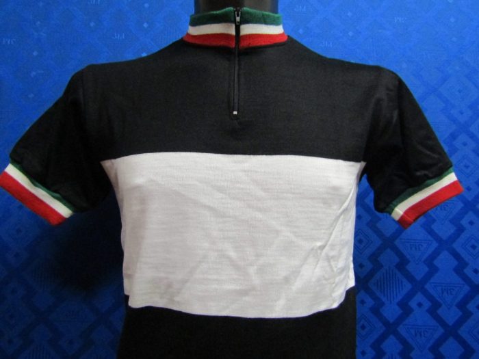 MAGLIA LANA ANNI '70 NERA FASCIA BIANCA E RIF. TRICOLORE ITALIANO - immagine 2