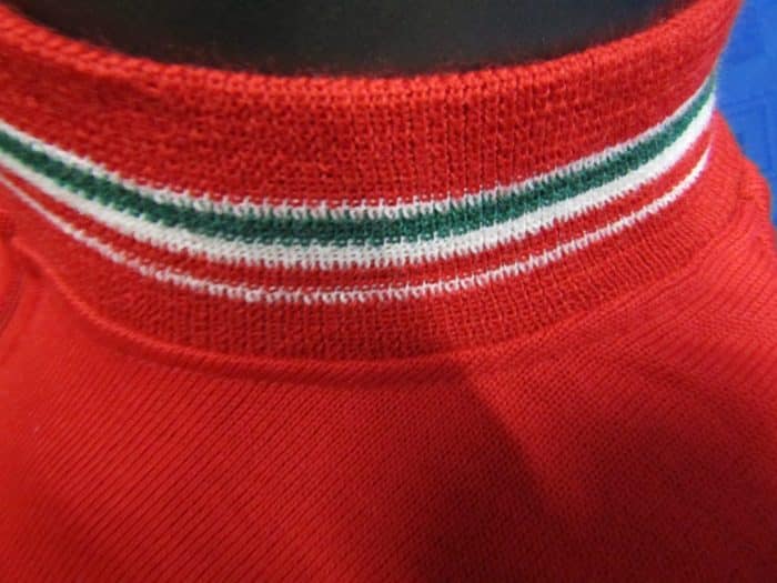 MAGLIA LANA ANNI 70 ROSSA FASCIA GIALLA CON RIFINITURE TRICOLORI - immagine 4