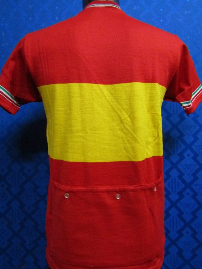 MAGLIA LANA ANNI 70 ROSSA FASCIA GIALLA CON RIFINITURE TRICOLORI - immagine 6