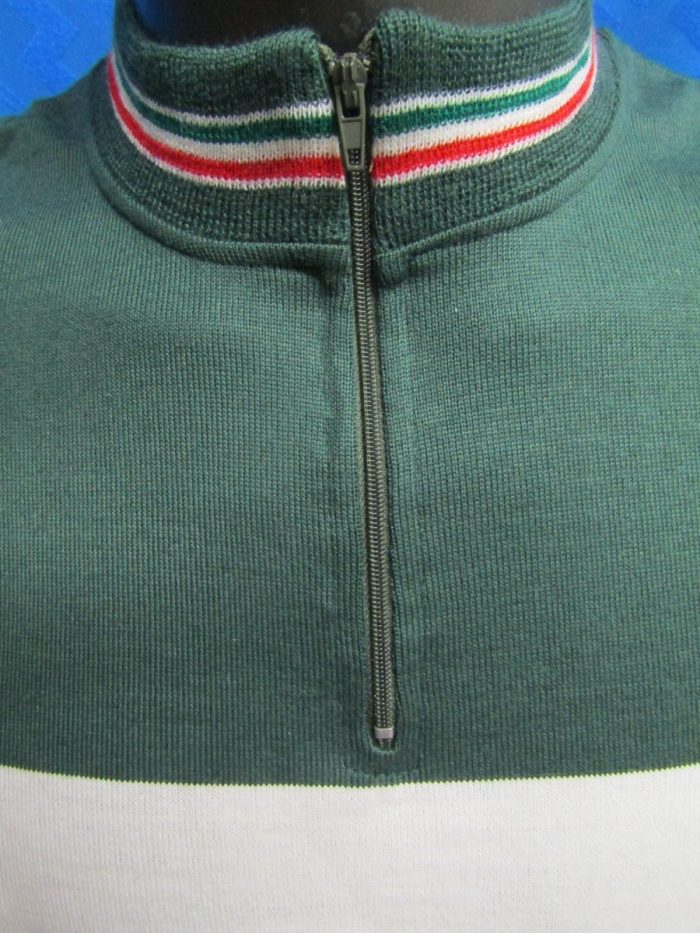 MAGLIA LANA ANNI 70' VERDE SCURO FASCIA BIANCA RIF. TRICOLORE - immagine 3