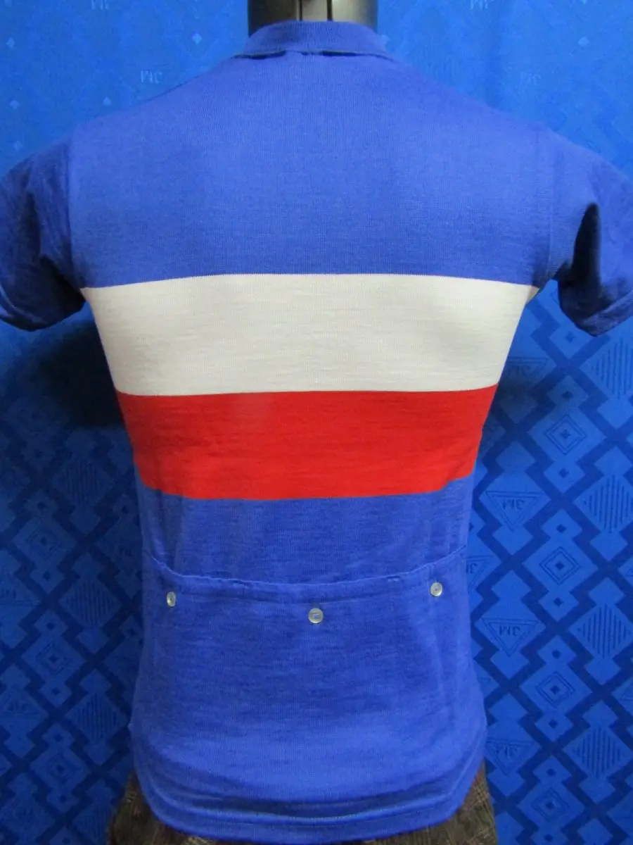 MAGLIA LANA ANNI '70 AZZURRA FASCIA BIANCA E ROSSA - immagine 5