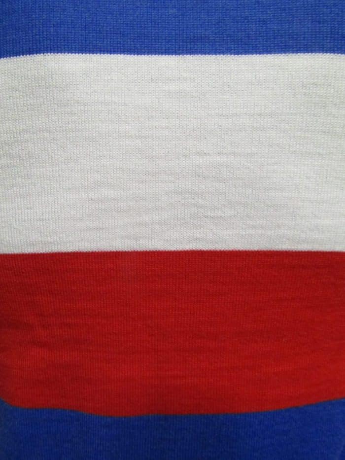 MAGLIA LANA ANNI '70 AZZURRA FASCIA BIANCA E ROSSA - immagine 4
