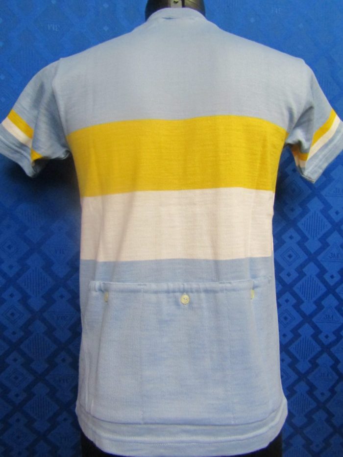 MAGLIA LANA ANNI 70' CELESTE , FASCIA E RIFINITURE BIANCO E GIALLO - immagine 6