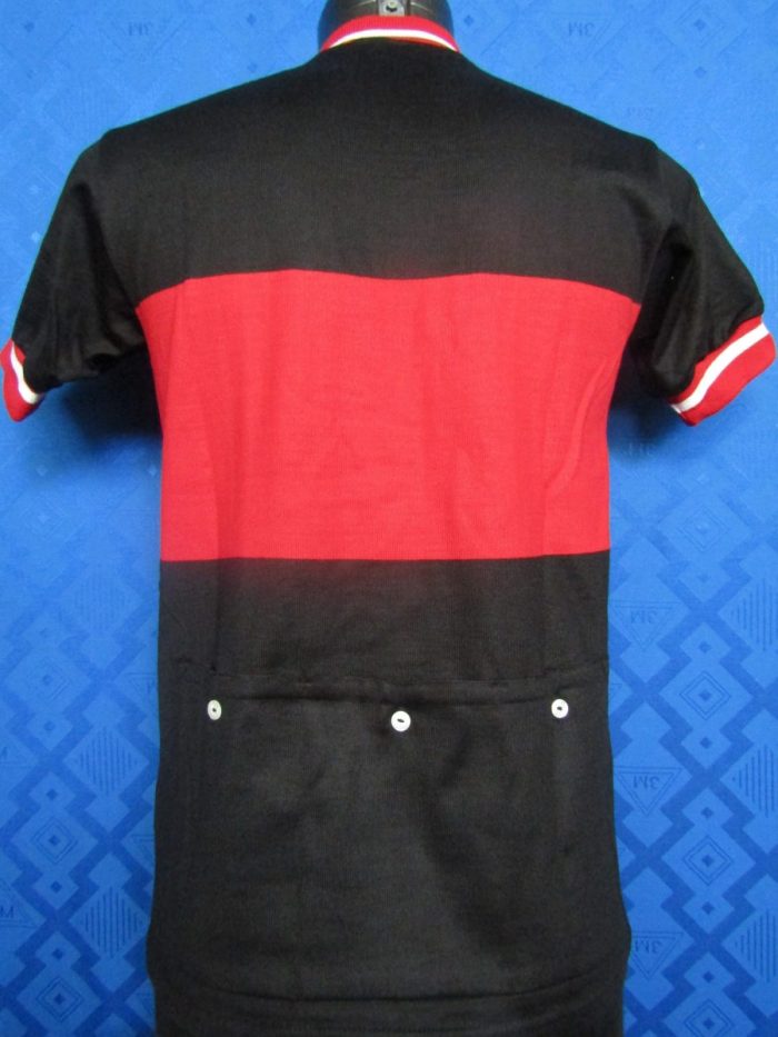 MAGLIA LANA ANNI 70 NERA FASCIA ROSSA CON COLLO E POLSINI ROSSI RIGO BIANCO - immagine 5