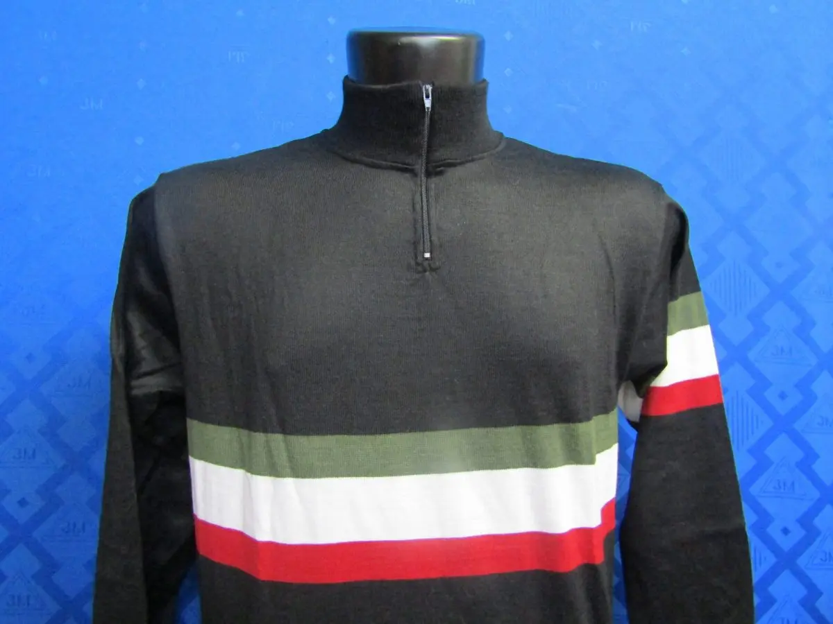 MAGLIA M/L LANA ANNI 70' NERA CON FASCIA E MANICA TRICOLORE ANTICO - immagine 2