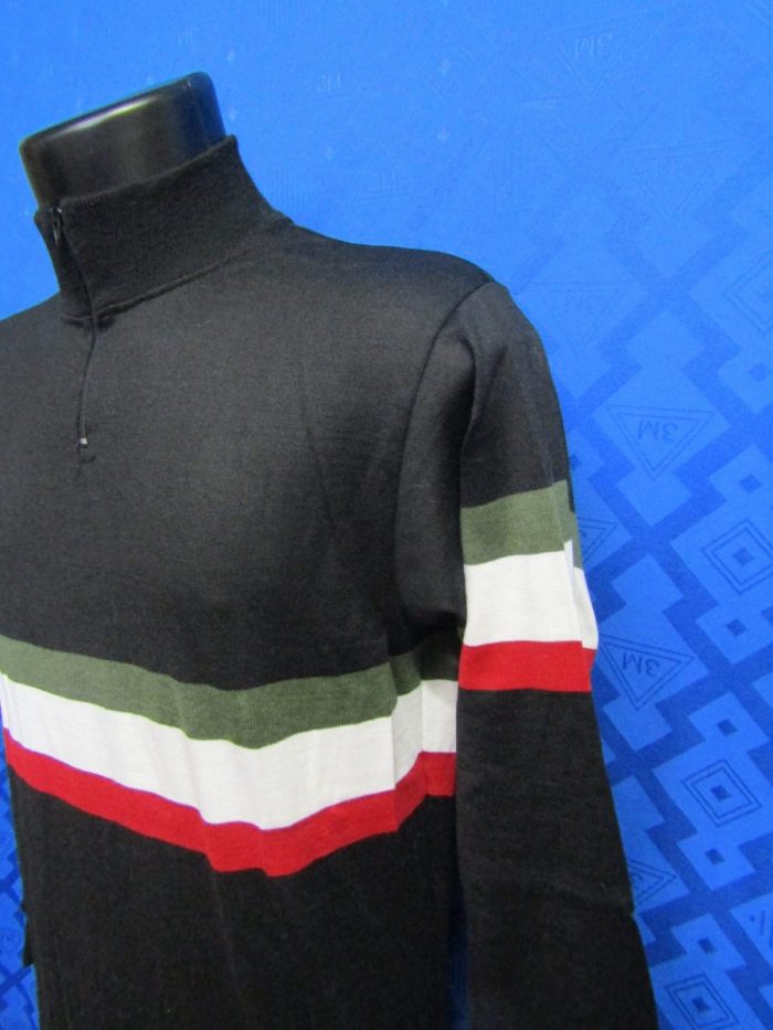 MAGLIA M/L LANA ANNI 70' NERA CON FASCIA E MANICA TRICOLORE ANTICO - immagine 5