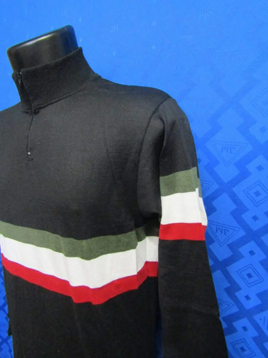 MAGLIA M/L LANA ANNI 70' NERA CON FASCIA E MANICA TRICOLORE ANTICO - immagine 5